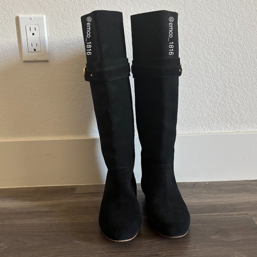 Chloe Paddington Black Suede Knee High Boots, Size 8-8.5